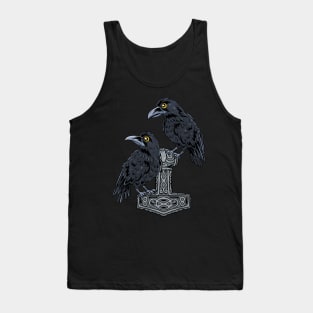 Viking Crows: Cute Ravens perching on Thor's Hammer Tank Top